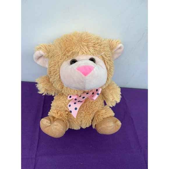 8 Inch Cream Sheep Tom’s Toys International Pink Bow with Blue Dots - Picture 1 of 9
